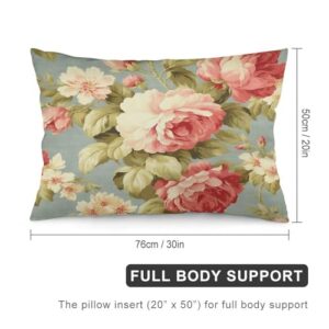 Pillow Cases - Pink Cabbage Roses Romantic Aqua Pillow Covers, Retro Country Decor, Chinoiserie Decor Polyester Linen Rectangle Accent Pillow Case with Zipper, Decor for Farmhouse, Chair, 20"x30" - Image 8