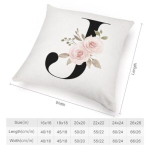 Monogrammed J Pillow Covers Personalized Pink Floral Throw Pillow Cushion Cover White Cotton Line Modern Square Pillowcase with Hidden Zipper Decor for Farmhouse Office Office - Image 8