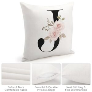 Monogrammed J Pillow Covers Personalized Pink Floral Throw Pillow Cushion Cover White Cotton Line Modern Square Pillowcase with Hidden Zipper Decor for Farmhouse Office Office - Image 6