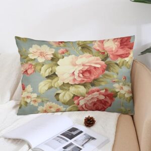 Pillow Cases - Pink Cabbage Roses Romantic Aqua Pillow Covers, Retro Country Decor, Chinoiserie Decor Polyester Linen Rectangle Accent Pillow Case with Zipper, Decor for Farmhouse, Chair, 20"x30" - Image 5