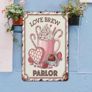 Valentines Day Decoration Aluminum Sign Love Brew Parlor Wall Plaque Rustic Valentine's Day Kitchen Door She Shed Hanging Signs, 11.8"x7.9", Fade Resistant - Image 4