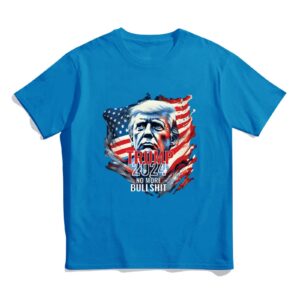 Plujam Trump 2024 No More Bull Shit T-Shirt Men Cotton Short Sleeves Crew Neck Breathable Short Sleeve Royal Blue - Image 4