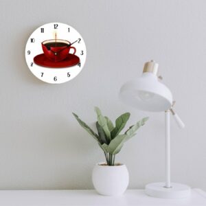 Red Coffee Cup Silent Non-Ticking Wall Clocks Decor for Bathroom, Living Room, Bedroom, Housewarming Gift, Wall Clock Battery Operated - 10 Inch Red Coffee Cup Retro Wall Clocks Gifts for Family - Image 4