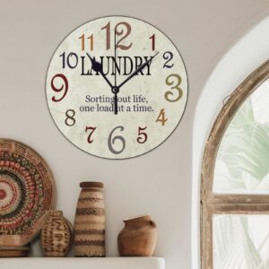 Wooden Clock Silent Non-Ticking, Laundry Clock Rustic Oversized Numbers Modern Style Clocks Round Farmhouse Wall Clocks Decor for House School She Shed Kindergarten, Battery Operated (15 Inch) - Image 4