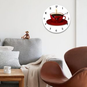 Red Coffee Cup Silent Non-Ticking Wall Clocks Decor for Bathroom, Living Room, Bedroom, Housewarming Gift, Wall Clock Battery Operated - 10 Inch Red Coffee Cup Retro Wall Clocks Gifts for Family - Image 6