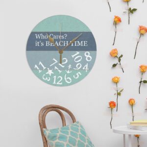 PVC Wall Hanging Clock with Who Cares It's Beach Time Round Wall Clocks for Kitchen Bedroom Decorations 12in Non Ticking Retro Design Clock Decorative for Men Cave Laundry Room - Image 6