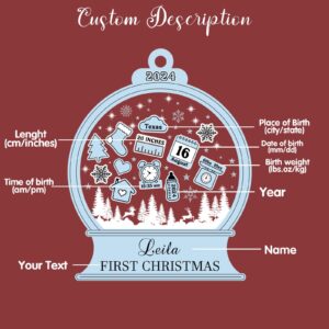 Personalized Baby‘s First Christmas Ornament 2024 Custom New Baby Gifts Customized Funny Podium Shape Baby Name Birthdate Weight Height for Newborn Girl Boy Keepsake Ornament - Image 6