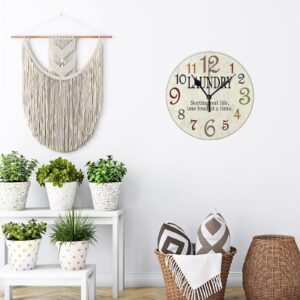 Wooden Clock Silent Non-Ticking, Laundry Clock Rustic Oversized Numbers Modern Style Clocks Round Farmhouse Wall Clocks Decor for House School She Shed Kindergarten, Battery Operated (15 Inch) - Image 5