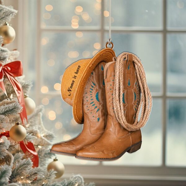 Cowboy Boots and Hat Personalized Ornament for Christmas Tree 2024 Cowboy Cowgirl Hat Boots Men Women Western Horse 2D Flat Acrylic Ornament Xmas Decor for Car Hanging Riding Horse Racing with Name