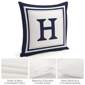 Custom Decorative Throw Pillow Covers - Boho Geometric Striped Initial Navy Blue Throw Pillow Case - Monogram H White Cotton Linen Pillow Cases for Home Bed New Home 20" x 20" - Image 6