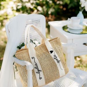 Personalized Beach Bag Custom Tote Bag For Women Burlap Bags With Your Name For Bridesmaid Gifts Bag Handmade Bag For Holiday Travel Bridal Party Personalized Gifts For Her Name Jute Tote Bag - Image 5