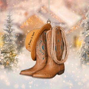 Cowboy Boots and Hat Personalized Ornament for Christmas Tree 2024 Cowboy Cowgirl Hat Boots Men Women Western Horse 2D Flat Acrylic Ornament Xmas Decor for Car Hanging Riding Horse Racing with Name - Image 4