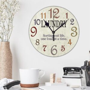 Wooden Clock Silent Non-Ticking, Laundry Clock Rustic Oversized Numbers Modern Style Clocks Round Farmhouse Wall Clocks Decor for House School She Shed Kindergarten, Battery Operated (15 Inch) - Image 6