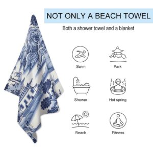 Nanjing Blue And White Chinoiserie Pagoda Asian Beach Towel 32"x52" Camping Bath Bridal Party Necessities Graduation Gifts Towels for Women with A Unique Design Classic Microfiber Sand Free Yoga Mat - Image 7