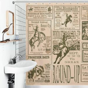 Western Shower Curtain, Cowboy Shower Curtain Western, Vintage Rodeo Round-Up Roman Home Bathtub Polyester Fabric 72x72in Farmhouse Country Shower Curtain for Bathroom Riding Horse - Image 6