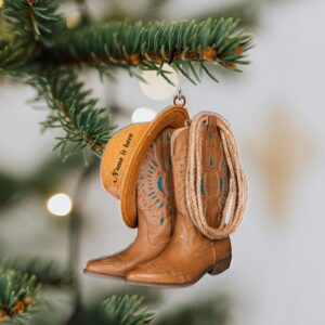 Cowboy Boots and Hat Personalized Ornament for Christmas Tree 2024 Cowboy Cowgirl Hat Boots Men Women Western Horse 2D Flat Acrylic Ornament Xmas Decor for Car Hanging Riding Horse Racing with Name - Image 3