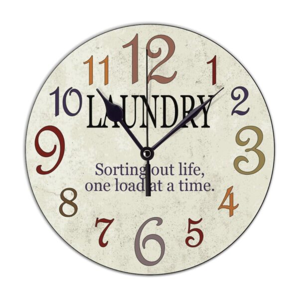 Wooden Clock Silent Non-Ticking, Laundry Clock Rustic Oversized Numbers Modern Style Clocks Round Farmhouse Wall Clocks Decor for House School She Shed Kindergarten, Battery Operated (15 Inch)