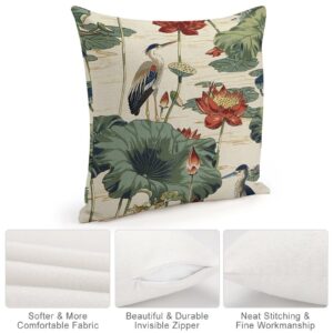 Pillow Cases Square Size 18 x 18 Inch Birds and Lotus Flowers Throw Pillow Case with Hidden Zipper Patio Bedroom Decor Rustic Pillowcase Both-Side - Image 6