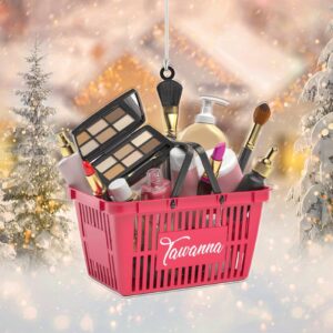 2024 Personalized Ornament Women Beauty I Love Make Up Nail Polish Christmas Tree Ornament Makeup Customized Cosmetics Basket Keepsake Decoration Ornament Makeup Tools Gifts with Name - Image 4