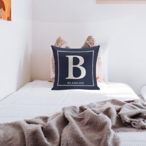 Personalized Pillow Cases 22" x 22" Customize Accent Toss Pillowcase with Letter Name Square Pillow Covers Love Souvenir Car Home Modern Decor White Cotton Linen - Image 2