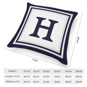 Custom Decorative Throw Pillow Covers - Boho Geometric Striped Initial Navy Blue Throw Pillow Case - Monogram H White Cotton Linen Pillow Cases for Home Bed New Home 20" x 20" - Image 8