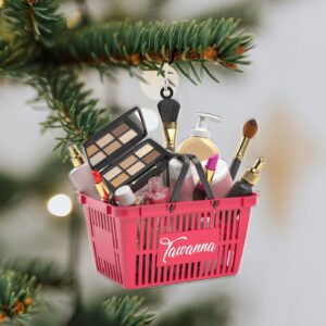 2024 Personalized Ornament Women Beauty I Love Make Up Nail Polish Christmas Tree Ornament Makeup Customized Cosmetics Basket Keepsake Decoration Ornament Makeup Tools Gifts with Name - Image 3