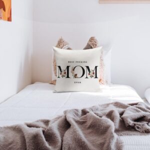 Best Fucking Mom Ever Throw Pillow Cases - Square 22 Inch Best Fucking Mom Ever Standard Pillowcase with Zipper, Wreath Decorative Gifts for Mom, Bed Bedroom Decorations, 2 Side - Image 2