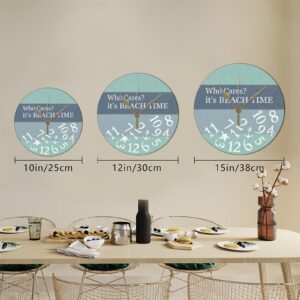 PVC Wall Hanging Clock with Who Cares It's Beach Time Round Wall Clocks for Kitchen Bedroom Decorations 12in Non Ticking Retro Design Clock Decorative for Men Cave Laundry Room - Image 3