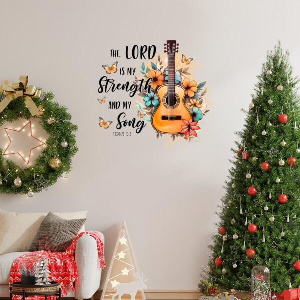 Exodus 15:2 The Lord is My Strength and My Song Wall Sticker, Christmas Vinyl Wall Decal, Scripture Gifts Classroom Computer Family Christian Removable Decal Stick for Bedroom, Bathroom, Desk, 24"