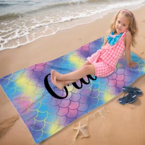 Kidrex Personalized Beach Towel for Kids Girls Boys Adults Quick Dry Custom Towels for Beach Pool Bath with Names Customized Gifts, Mermaid Scales - Image 6