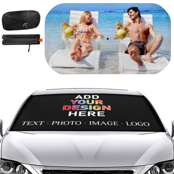 Custom Car Windshield Sun Shade Umbrella Personalized Foldable Car Front Windshield Umbrella Customized Sun Shade Cover Blocks UV Rays Car Accessories