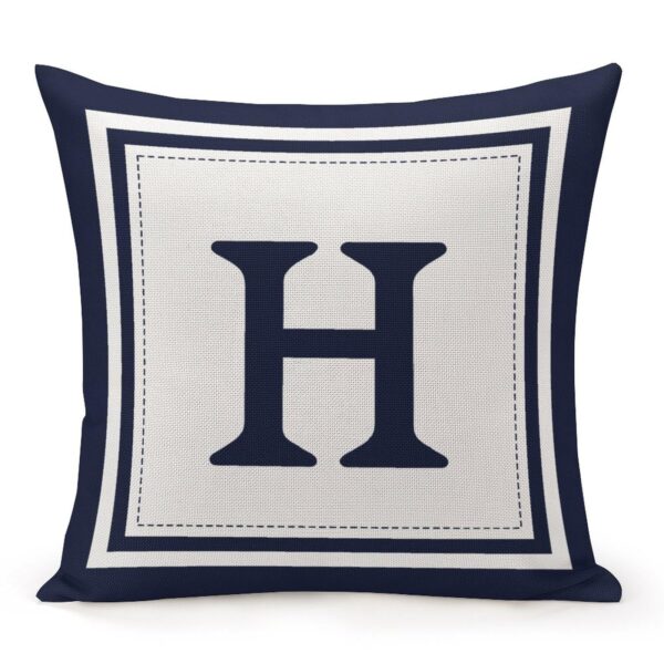 Custom Decorative Throw Pillow Covers - Boho Geometric Striped Initial Navy Blue Throw Pillow Case - Monogram H White Cotton Linen Pillow Cases for Home Bed New Home 20" x 20"