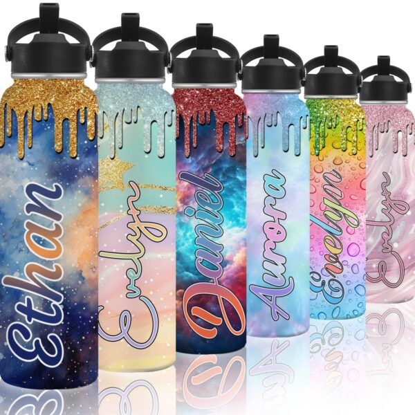 Personalized Water Bottles for School Custom Thermos Water Bottle for Kids with Straw Stainless Steel Tumbler for Girls Boys Back to School Gift Cup for Kids Women Men