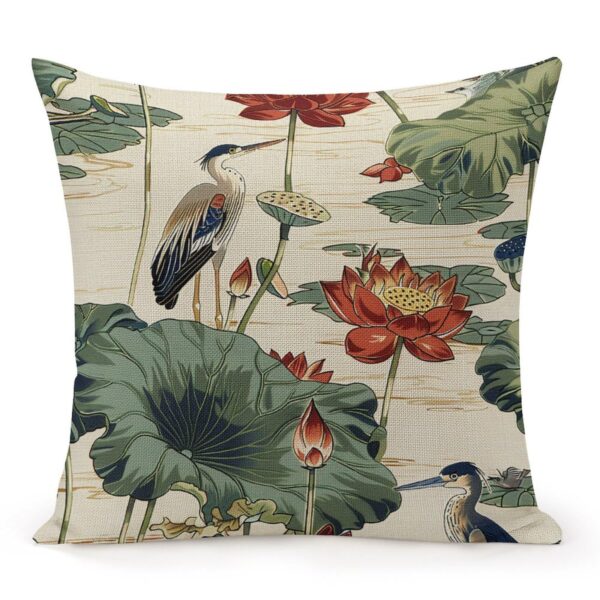 Pillow Cases Square Size 18 x 18 Inch Birds and Lotus Flowers Throw Pillow Case with Hidden Zipper Patio Bedroom Decor Rustic Pillowcase Both-Side