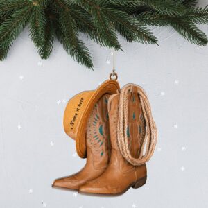 Cowboy Boots and Hat Personalized Ornament for Christmas Tree 2024 Cowboy Cowgirl Hat Boots Men Women Western Horse 2D Flat Acrylic Ornament Xmas Decor for Car Hanging Riding Horse Racing with Name - Image 5