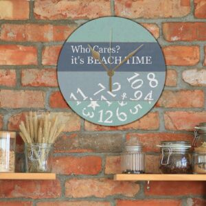 PVC Wall Hanging Clock with Who Cares It's Beach Time Round Wall Clocks for Kitchen Bedroom Decorations 12in Non Ticking Retro Design Clock Decorative for Men Cave Laundry Room - Image 7