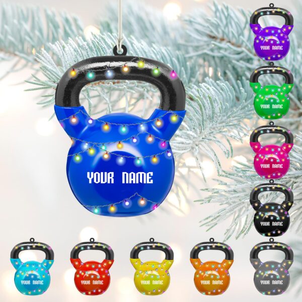 Christmas Sports Collection Ornaments for Christmas Tree Kettlebell Weight Personalized 2D Fitness Gifts for Gym Workout Lovers Trainer Coach - Fitness Gifts for Men - Custom Name Acrylic Keepsake