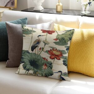 Pillow Cases Square Size 18 x 18 Inch Birds and Lotus Flowers Throw Pillow Case with Hidden Zipper Patio Bedroom Decor Rustic Pillowcase Both-Side - Image 4