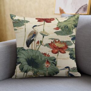 Pillow Cases Square Size 18 x 18 Inch Birds and Lotus Flowers Throw Pillow Case with Hidden Zipper Patio Bedroom Decor Rustic Pillowcase Both-Side - Image 5