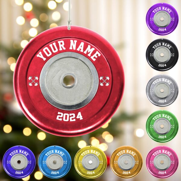 Christmas Ornaments 2024 Barbell Weight Plate Fitness Lovers Ornament for Christmas Tree Hanging Decor Acrylic Merry Christmas Hanging Keepsake 4 Inch Home Family Xmas Gifts for Gym Workout Lovers