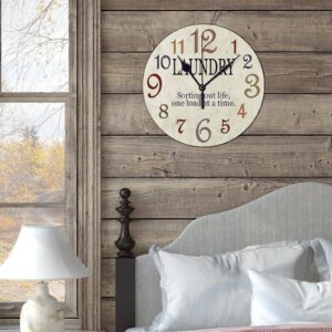 Wooden Clock Silent Non-Ticking, Laundry Clock Rustic Oversized Numbers Modern Style Clocks Round Farmhouse Wall Clocks Decor for House School She Shed Kindergarten, Battery Operated (15 Inch) - Image 3