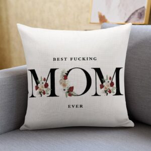 Best Fucking Mom Ever Throw Pillow Cases - Square 22 Inch Best Fucking Mom Ever Standard Pillowcase with Zipper, Wreath Decorative Gifts for Mom, Bed Bedroom Decorations, 2 Side - Image 5