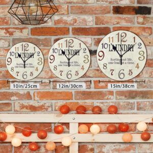 Wooden Clock Silent Non-Ticking, Laundry Clock Rustic Oversized Numbers Modern Style Clocks Round Farmhouse Wall Clocks Decor for House School She Shed Kindergarten, Battery Operated (15 Inch) - Image 7