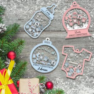 Personalized Baby‘s First Christmas Ornament 2024 Custom New Baby Gifts Customized Funny Podium Shape Baby Name Birthdate Weight Height for Newborn Girl Boy Keepsake Ornament - Image 3