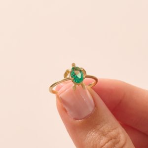 4k Gold Tortoise Ring, Solid Gold Turtle Ring, Dainty Green Gemstone Ring, Dainty Animal Ring, Good Luck Ring, Womens Oval Emerald Ring - Image 7